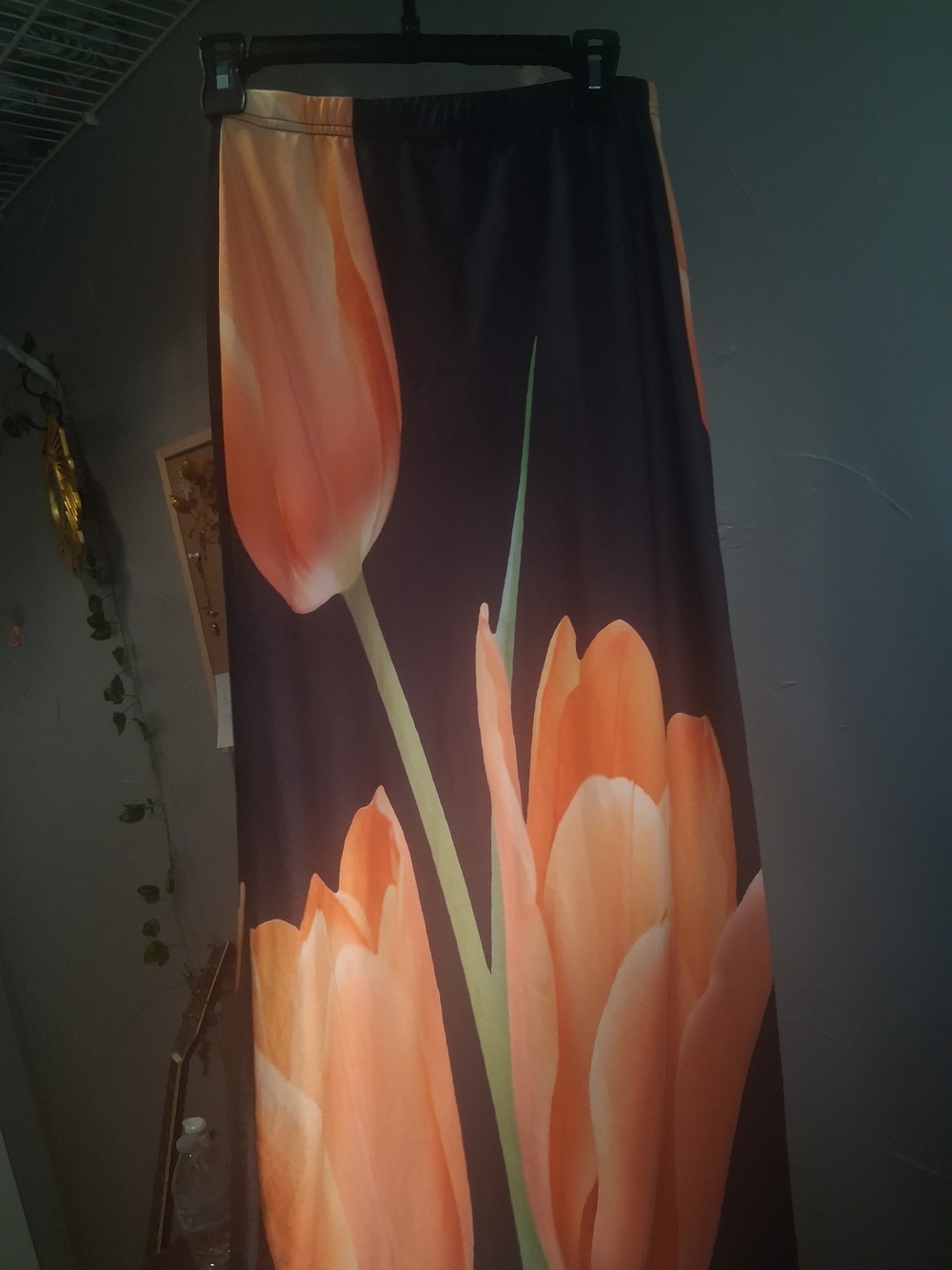 Black Maxi Skirt with Orange Floral Print